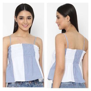 American Eagle Outfitters Blue and White Striped Smocked Tank Top
